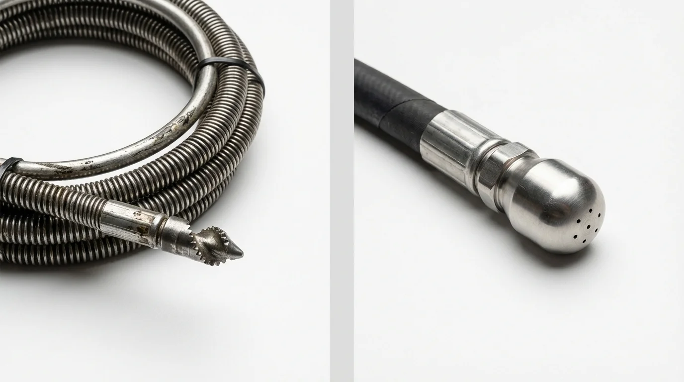 Drain snake cable and hydro jetting nozzle used for drain cleaning in McPherson, KS