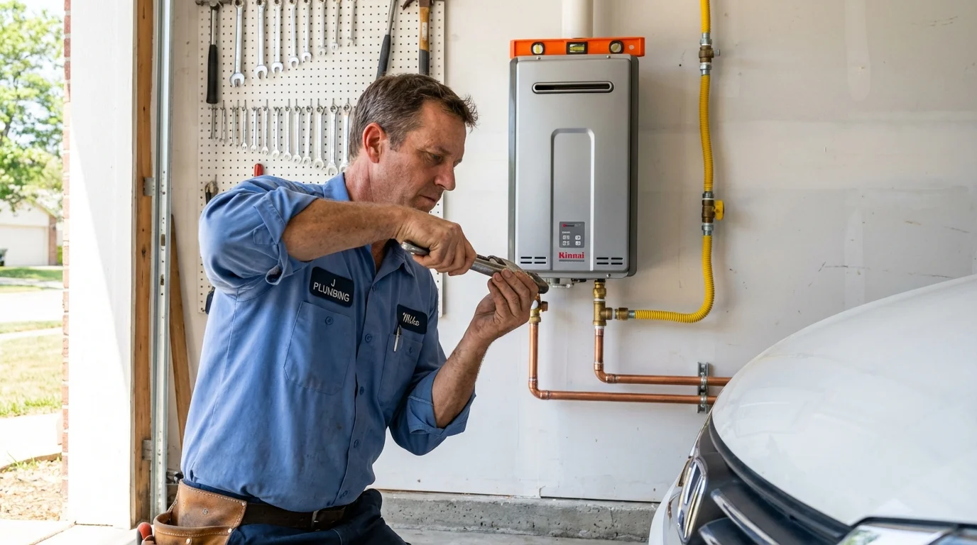 Tankless water heater installation by a Johns Plumbing LLC plumber in McPherson